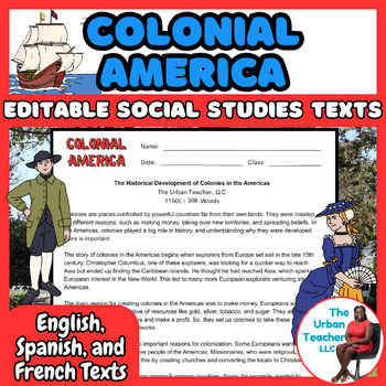 Preview of Editable Multilingual U.S. History Resources for Middle School: Colonial America