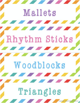 Preview of Editable Music Instrument Labels for Elementary Music Classroom Rainbow Stripe