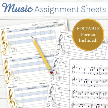 Preview of Editable Music Lesson Assignment Sheets