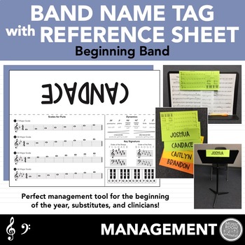 Preview of Editable Music Stand Name Tags w/ Handout (Scales, Key Signature, etc.) for Band