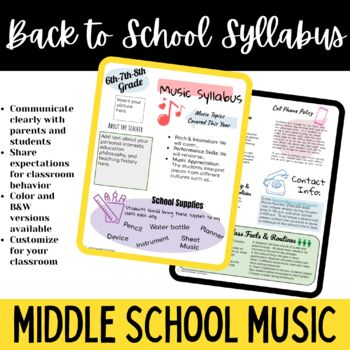 Preview of Editable Music Syllabus Template for Middle School Instrumental Music and Choir
