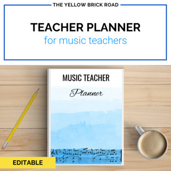 Preview of Editable Music Teacher Planner: blue watercolor - organizer - music planner
