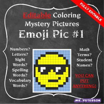 Preview of Editable Mystery Picture Emoji #1 - Sight Words Spelling Vocabulary ANYTHING