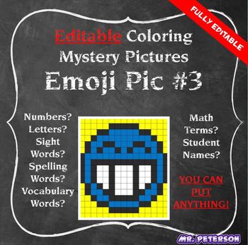 Preview of Editable Mystery Picture Emoji #3 - Sight Words Spelling Vocabulary ANYTHING