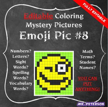 Preview of Editable Mystery Picture Emoji #8 - Sight Words Spelling Vocabulary ANYTHING