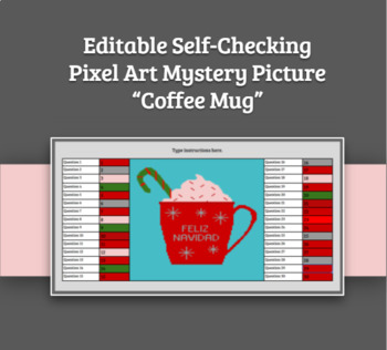 Preview of Editable Pixel Art Mystery Picture - Feliz Navidad Christmas Mug - 30 Questions