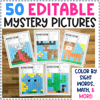 Preview of Editable Mystery Pictures Bundle - Color by Sight Words - Guess the Picture Game