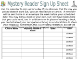 Editable Mystery Reader Sign Up Sheet and Reminder Slips