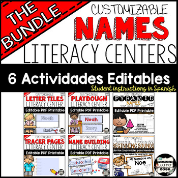 Preview of 6 Name Activities Bundle-Editable Differentiated Literacy Centers {Spanish}