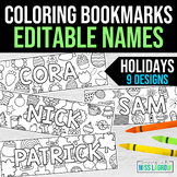 Editable Name Coloring Bookmarks - Holiday (Includes Memor