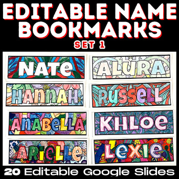 Preview of Editable Name Coloring Bookmarks: Set #1