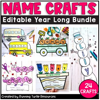 Preview of Editable Name Crafts Bundle, Name Recognition, Preschool Kindergarten Crafts