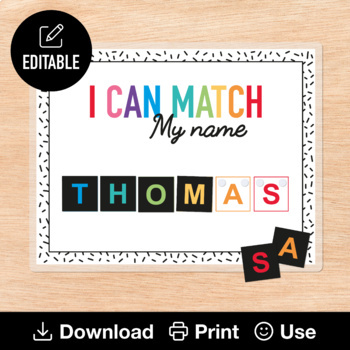 Preview of Editable Name Matching Activity (6 Letter Name), Preschool Name Learning, Pre-K