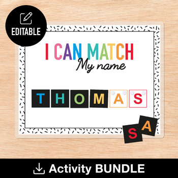 Preview of Editable Name Matching Activity Bundle (3-9 Letter Names), Pre-K, Learn My Name