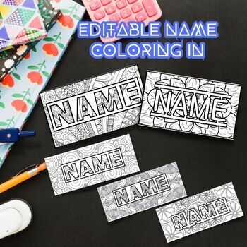 Preview of Editable Coloring Name Tags & Bookmarks ,Editable Name (Mindfulness) Coloring In