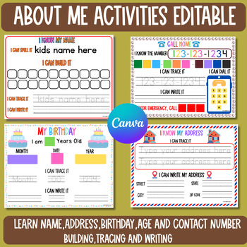 Preview of Editable Name,Phone Number,Address, Birthday,All about me activity Template