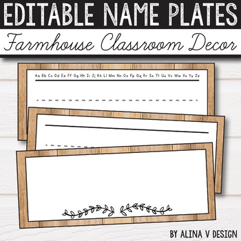 Preview of FREE Editable Name Plates Farmhouse Classroom Decor Rustic Classroom Name Tags