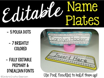 Preview of Editable Name Plates - Polka Dot Name Tags & Simple Bright Colored Names