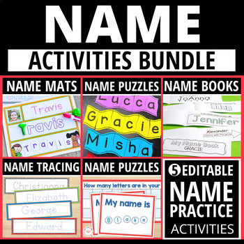 Preview of Editable Name Practice Activities Bundle Name Book + Name Recognition & Tracing