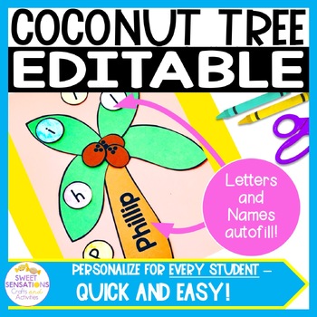 Preview of Chicka Chicka Boom Boom Name Craft Coconut Tree Editable - Scissors Skills