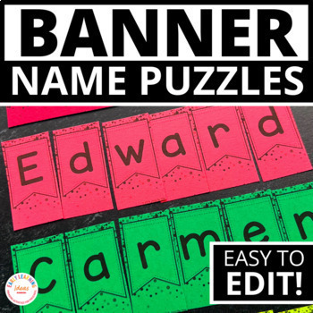 Preview of Easy Spring Summer Birthday Name Craft Activities - Banner Editable Name Puzzles