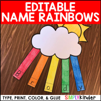 Preview of Editable Name Rainbow Craft Activity, Back to School Bulletin Board, Name Craft