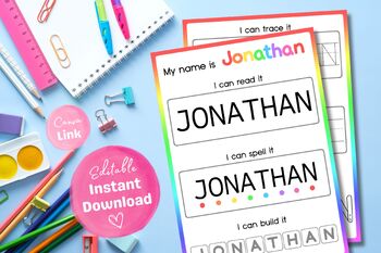 Preview of Editable Name Recognition/Writing/Spelling Activity - 8 Letter Names