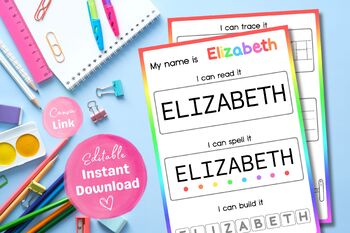 Preview of Editable Name Recognition/Writing/Spelling Activity - 9 Letter Names