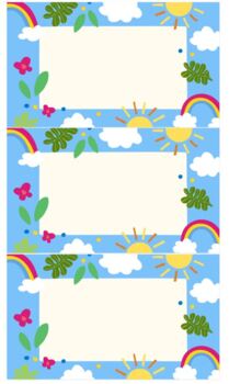 Preview of Editable Name Tags- Blue Rainbow Theme