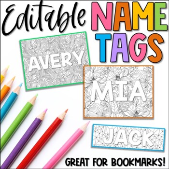 Preview of Editable Coloring Name Tags & Bookmarks