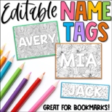 Editable Coloring Name Tags & Bookmarks