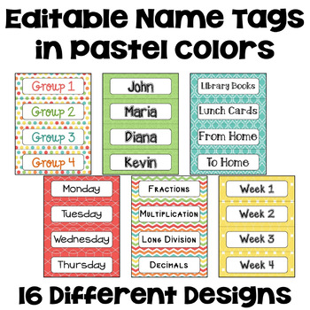 Editable Name Tags And Desk Plates In Pastel Colors By Sheila