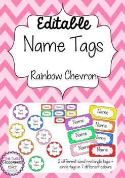 Preview of Editable Name Tags ~ Rainbow Chevron