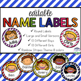Editable Name Tags/Labels- Rainbow Stripes with Multicultu