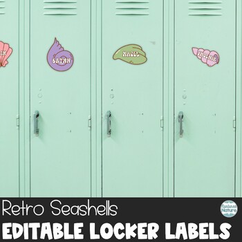 Preview of Editable Name Tags- Retro Seashell Cubby or Locker Labels for Summer Beach Theme