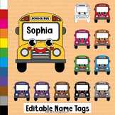 Editable Name Tags School Bus Rainbow Classroom Decor Desk