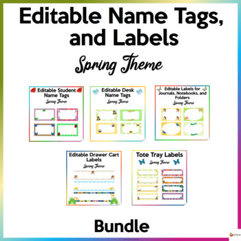 Preview of Editable Name Tags and Labels Spring Theme Bundle