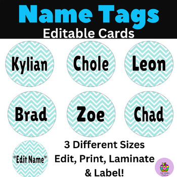 Editable Name Tags and Locker Plates-Blue Chevron Themed Classroom Labels