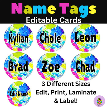 Editable Name Tags and Locker Plates-Colorful Floral Classroom Labels