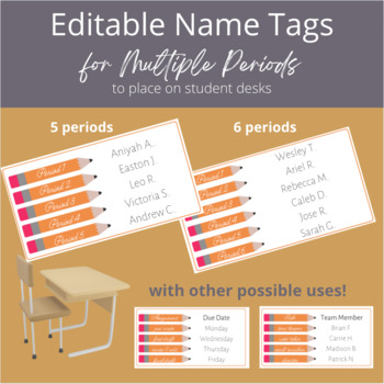 Preview of Editable Name Tags for Multiple Periods - Pencils Design