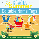 Editable Name Tags for School:Beach Fun & Summer Clipart(B