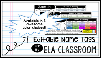 Preview of Editable Name Tags for the ELA Classroom [template]
