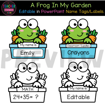 Preview of Editable Name Tags in PowerPoint | A Frog In My Garden | Classroom Decor 3 Sizes