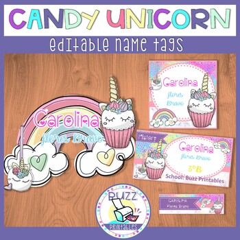 Editable Name Tags or Labels - Candy Unicorn Theme Classroom Decor