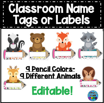 Editable Name Tags or Labels Woodland|Forest Animals by First Grade Gems