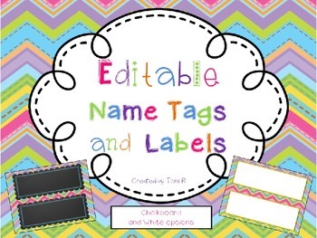 Editable Name Tags with Bright Chevron Background by Mrs Neff | TpT