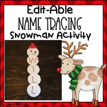 Preview of Editable Name Tracing Practice: Snowman Building Activity