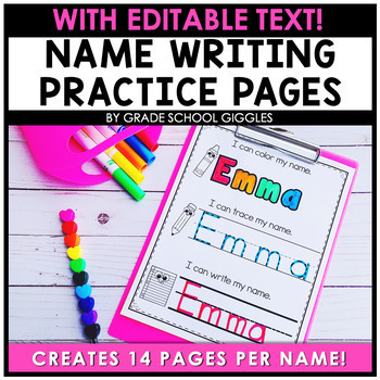 Preview of Editable Name Tracing & Writing Practice Activity Worksheets: PreK, Kindergarten
