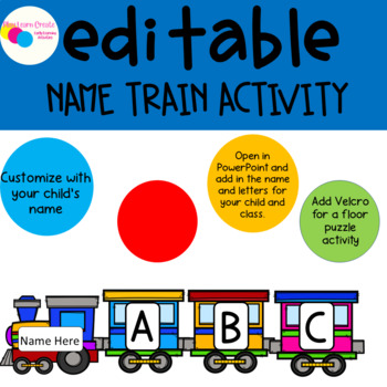 Preview of Editable Name Train Activity Puzzle for Preschool, PreK , Kindergarten