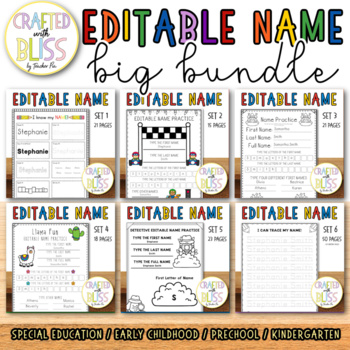 Preview of Editable Name Worksheet Big Bundle Preschool - Kindergarten Morning Work